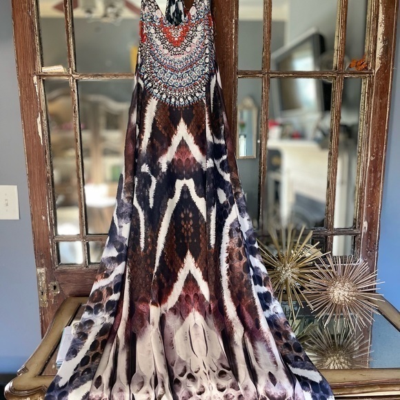 True Colours By La Moda: elegant sequin beaded animal print maxi dress w/pockets - Picture 3 of 14
